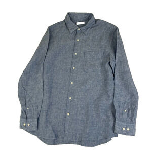 Uniqlo Button Up Long Sleeve Shirt Men's XL Blue 100% Hemp